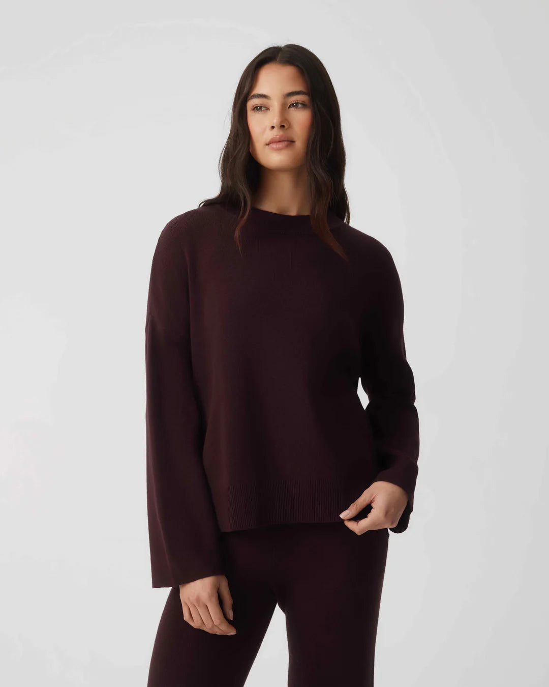 Cotton Cashmere Knit Sweater ~ Wine
