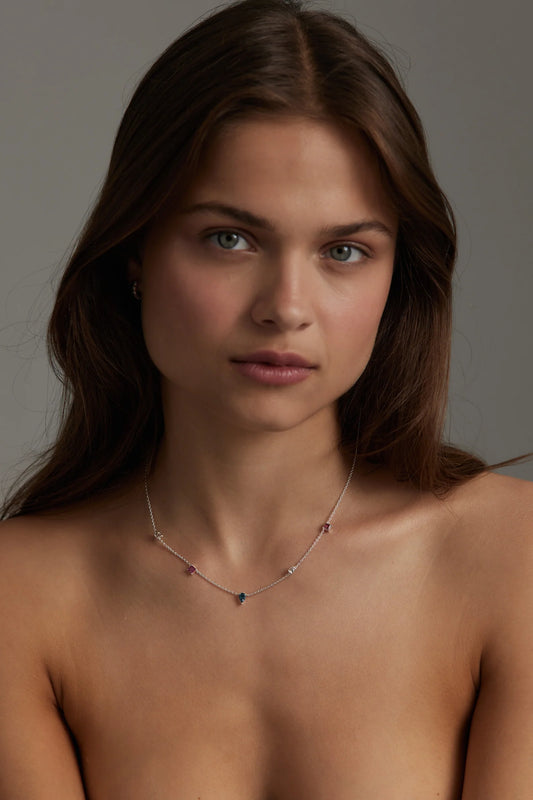 Clover Multistone Silver Necklace