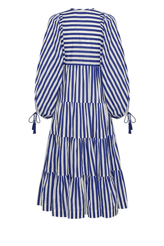 Stripe Boho Midi Royal and White Stripe