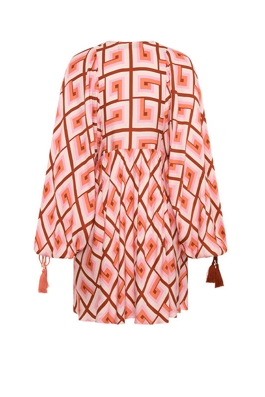 Geo Smock Mini Dress Coral Hues