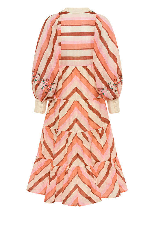 Geo Stripe Midi Dress Coral Hues