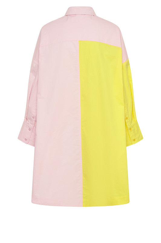 Splice Oversized Shirt Dress Lemon Pink