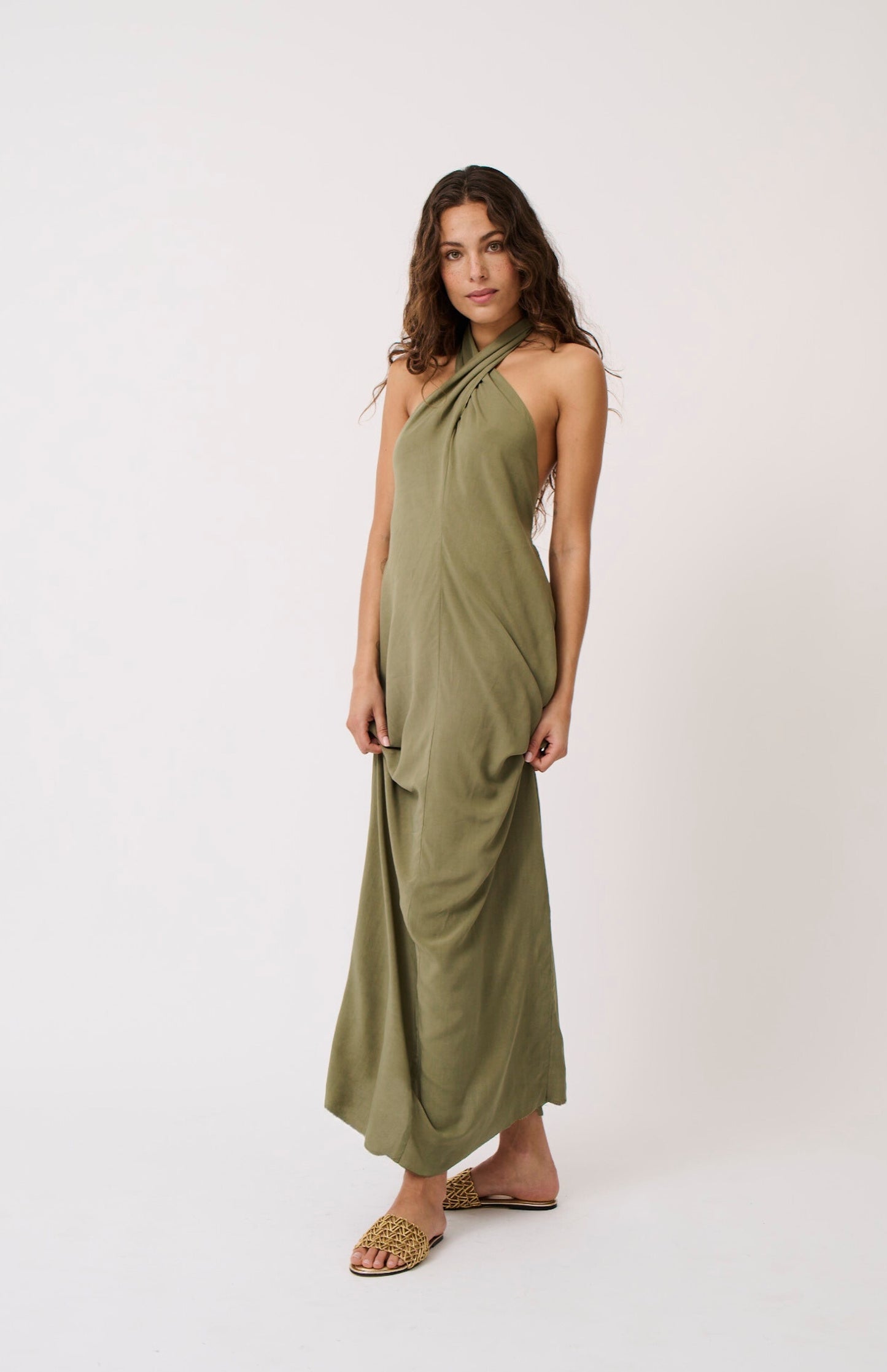 Sabrina Halter Dress- Palm