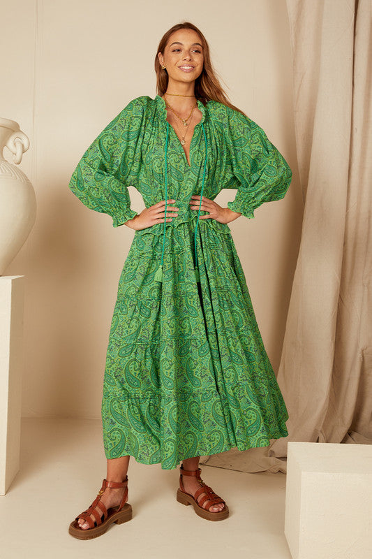 Paisley Ruffle Neck Maxi