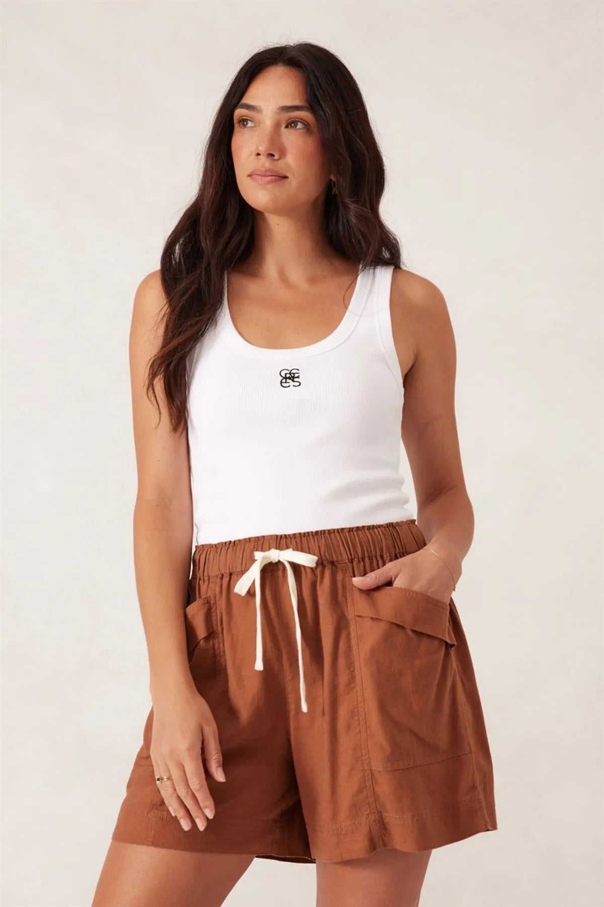 Panelled Pull On Short Burnt Caramel