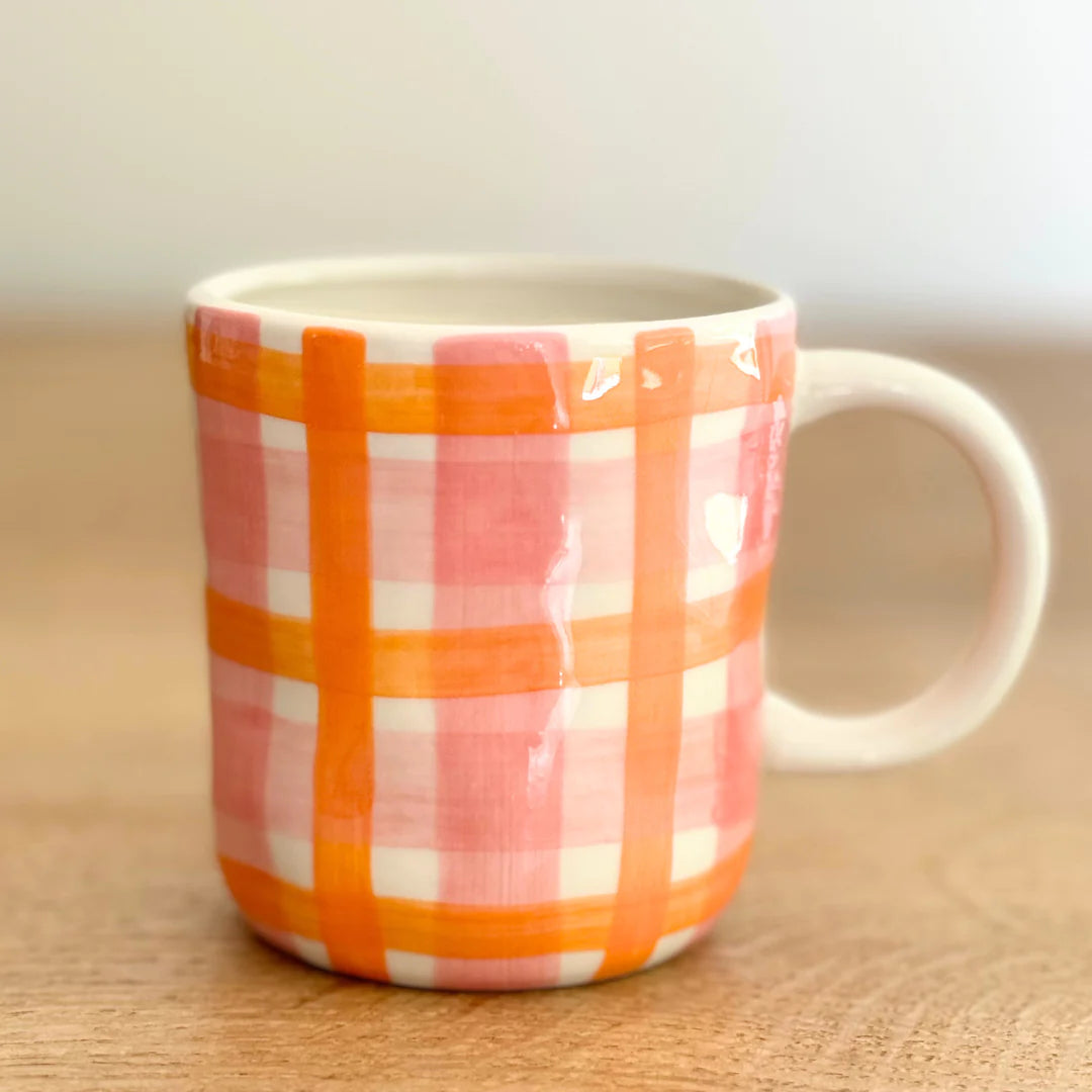 Gingham Mug - Orange + Pink