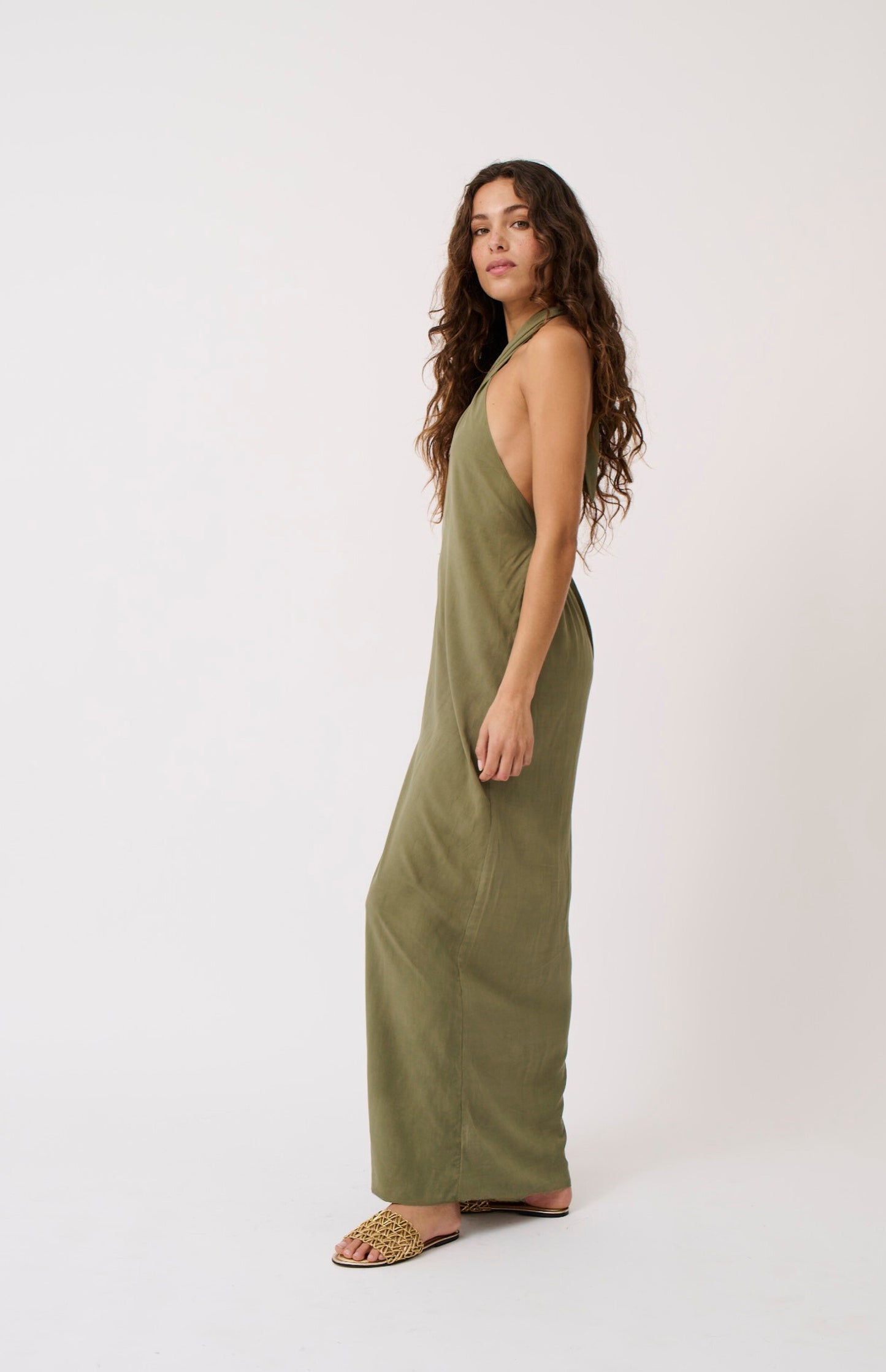 Sabrina Halter Dress- Palm
