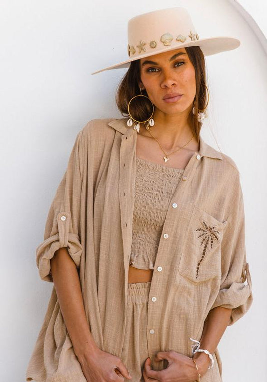 Palms Shirt Dress ~ Almond