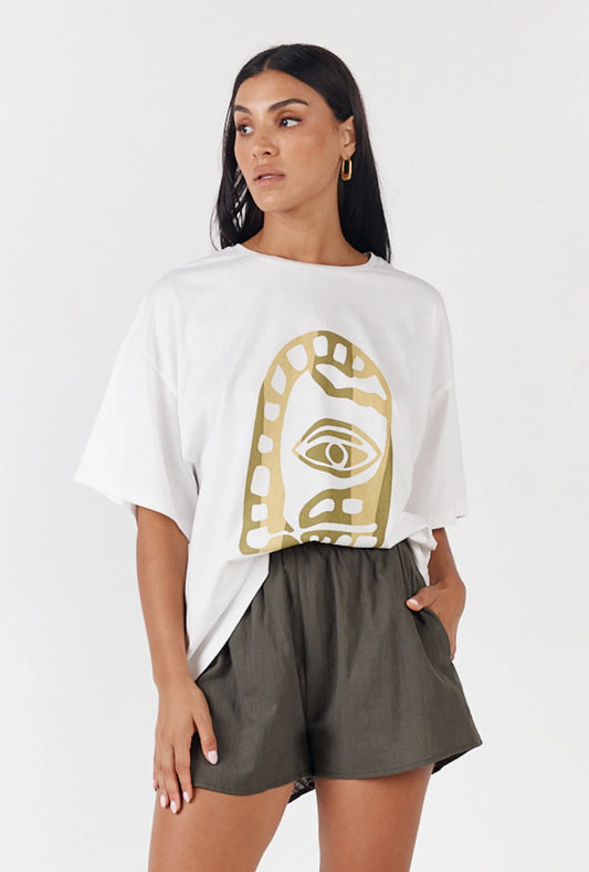 Paradise Tee Ivory and Green