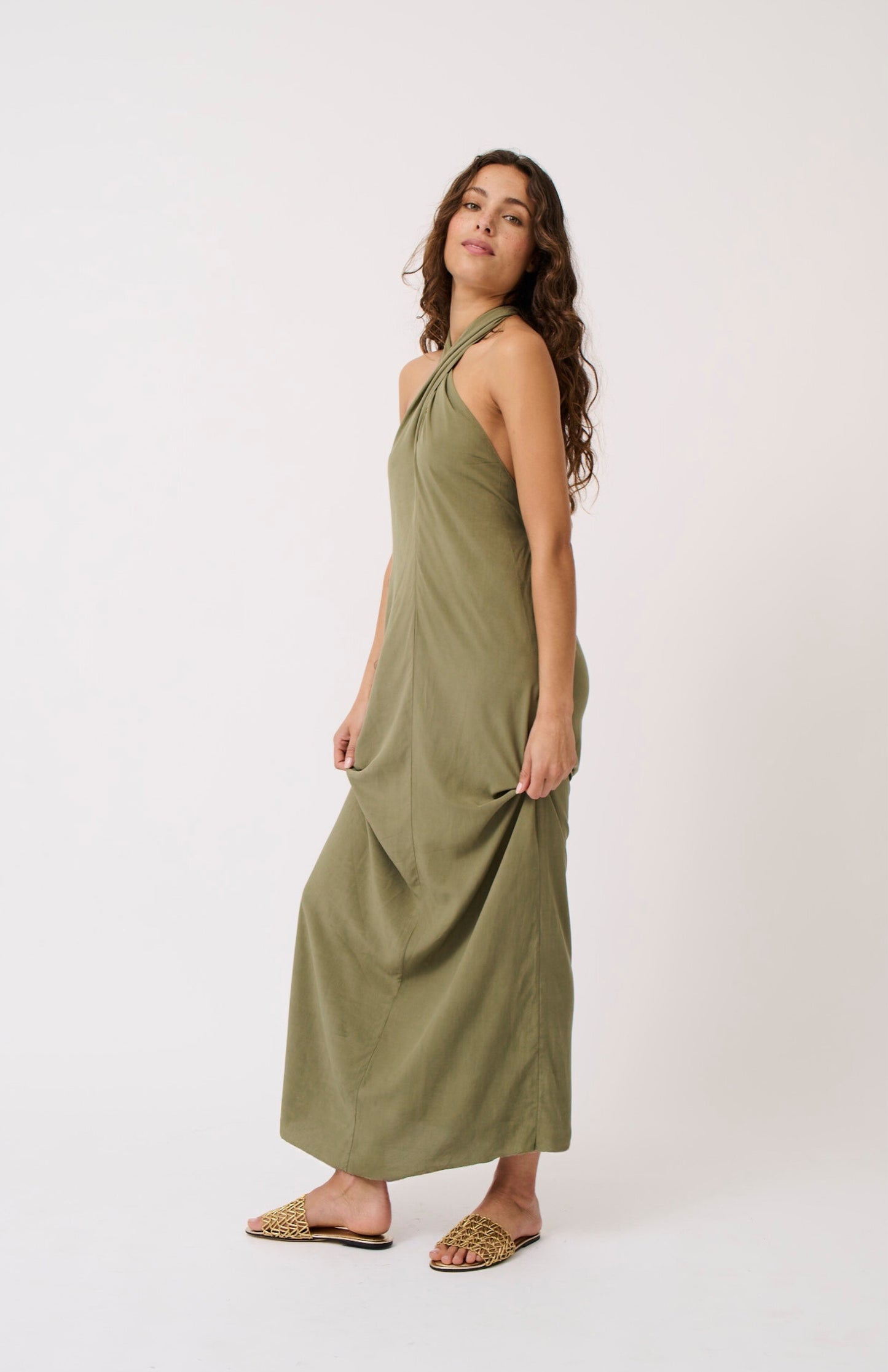 Sabrina Halter Dress- Palm