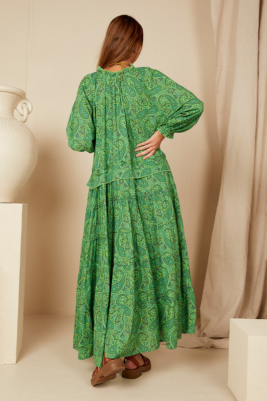 Paisley Ruffle Neck Maxi