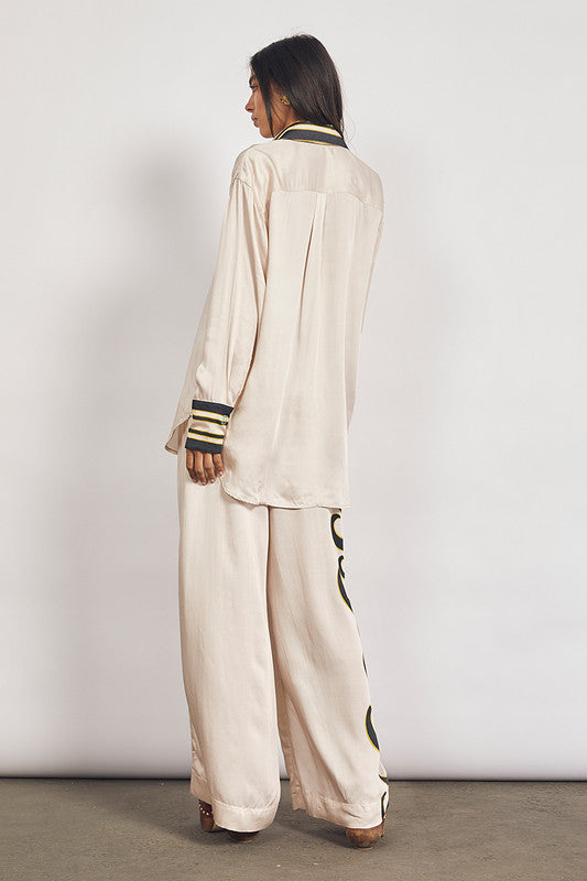 Tide Long Sleeve Satin Shirt in Ecru