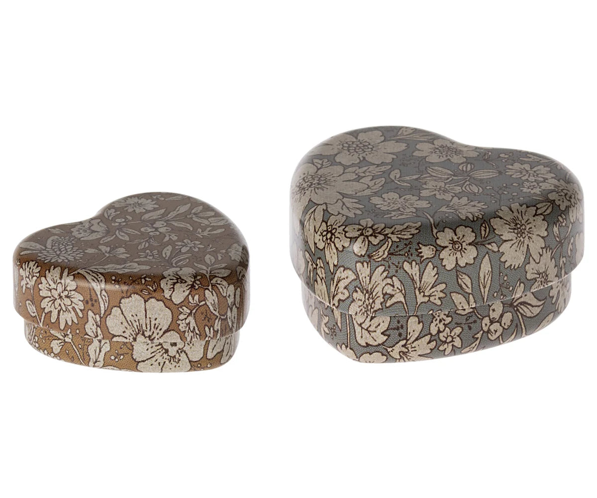 Maileg Metal Heart Box Set Blue-Ochre 2pack