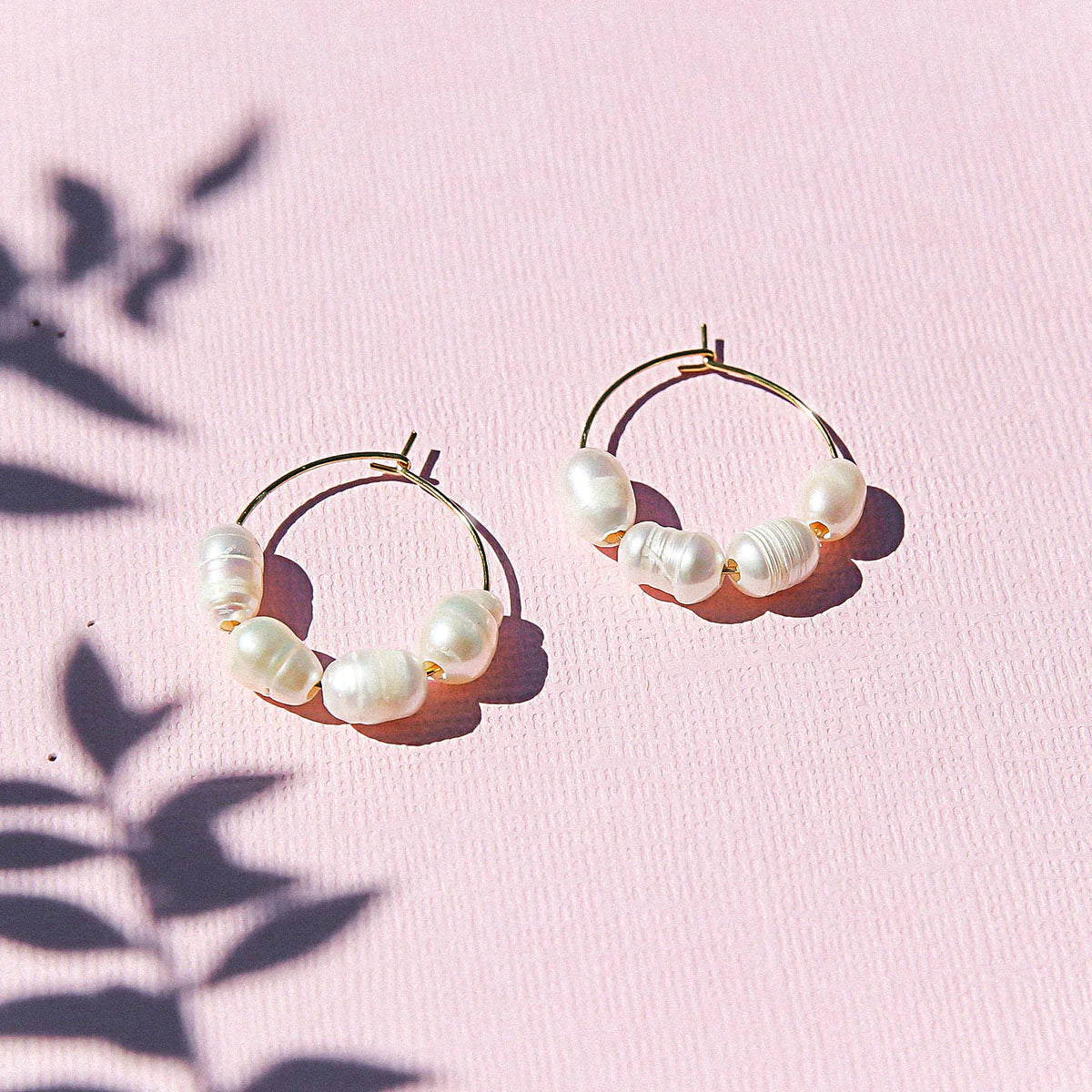 Small Gold Pearl Hoops