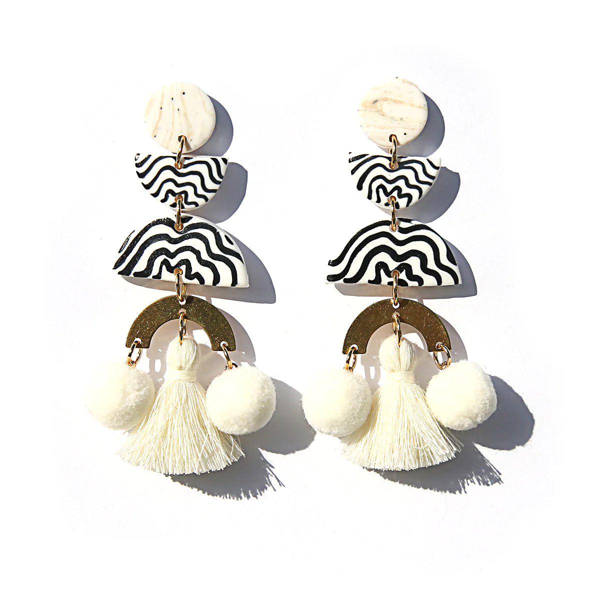 White Pompom Earrings