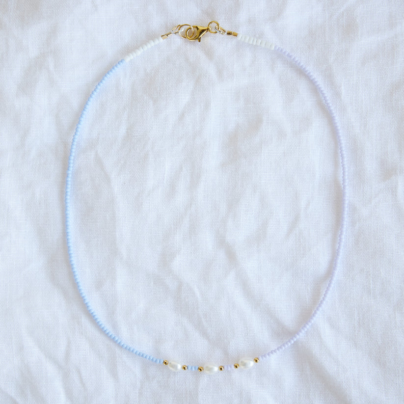 Pastel Blue and Purple Necklace with Pearl