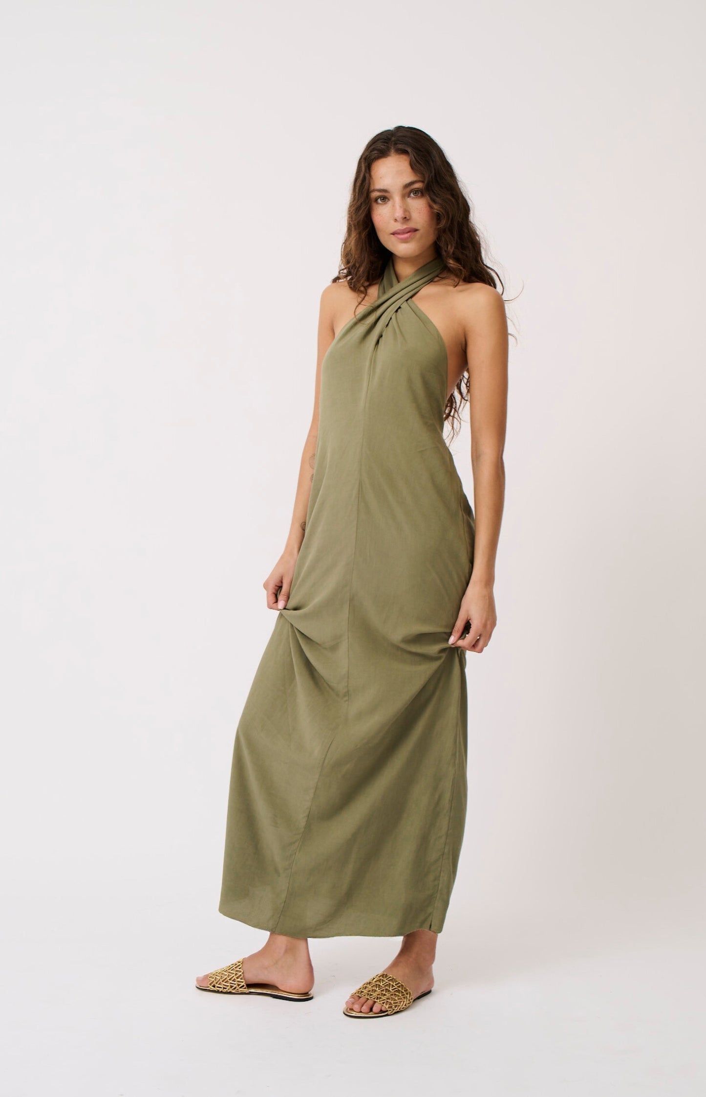Sabrina Halter Dress- Palm