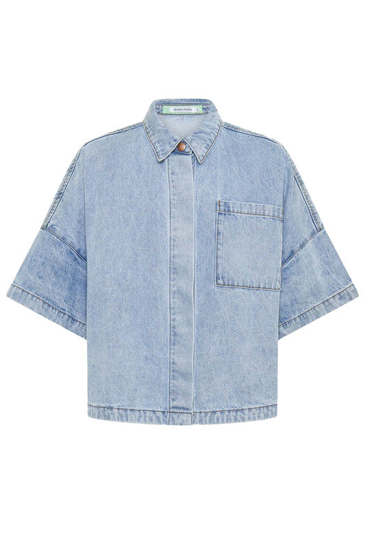 Short Sleeved Oversized Shirt Ice Blue
