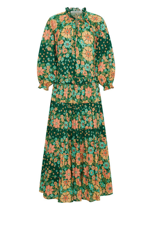 Poseidon Ruffle Neck Maxi in Emerald