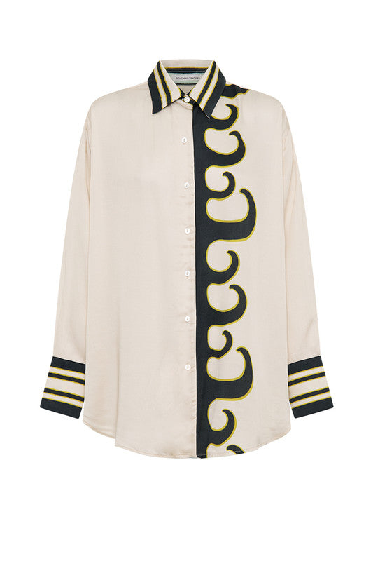 Tide Long Sleeve Satin Shirt in Ecru