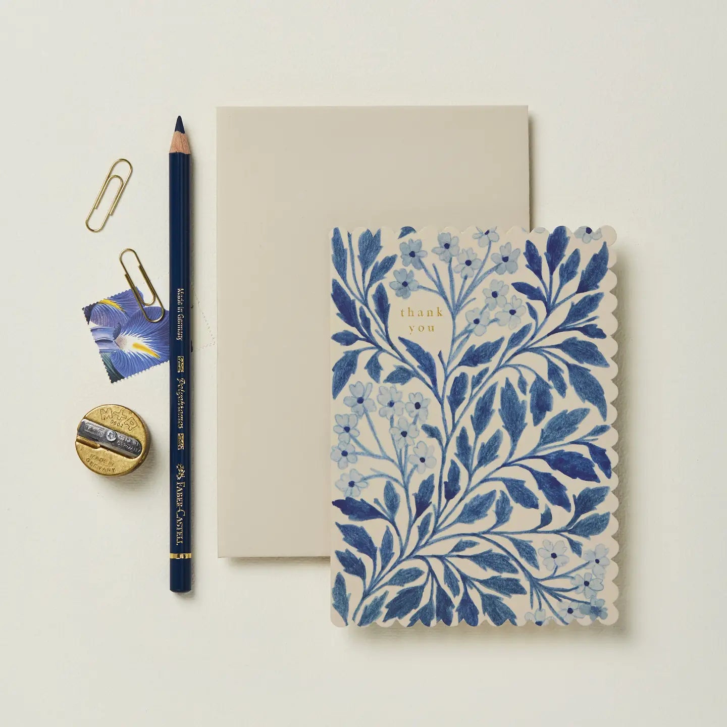 Blue Flora Thank You Card