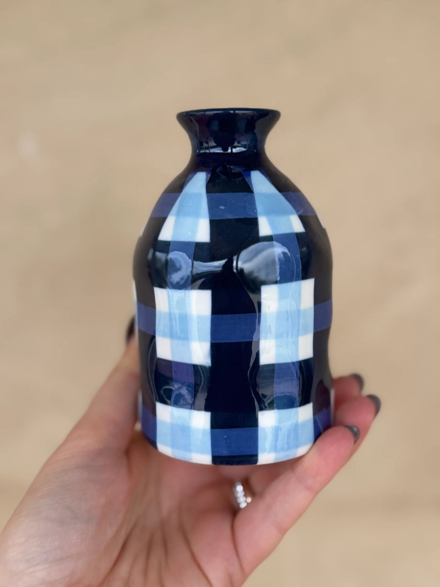 Bud Vase Navy + Cornflower Gingham