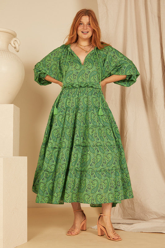 Paisley Ruffle Neck Maxi