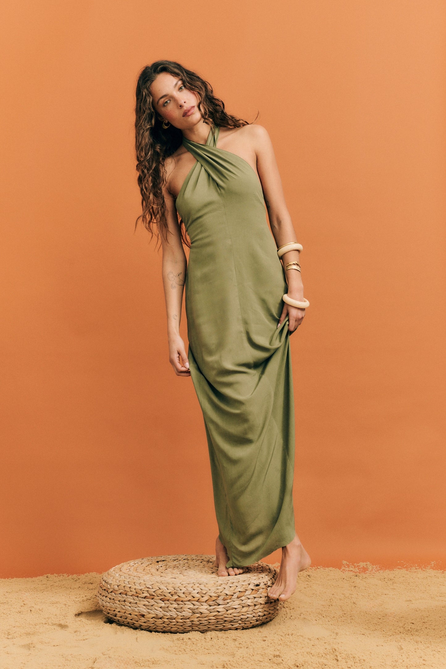 Sabrina Halter Dress- Palm