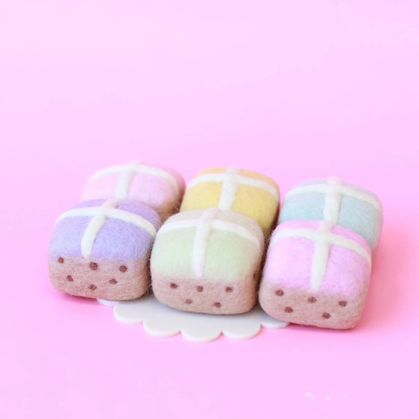 Felt Mini Hot Cross Buns Rainbow Set of 6