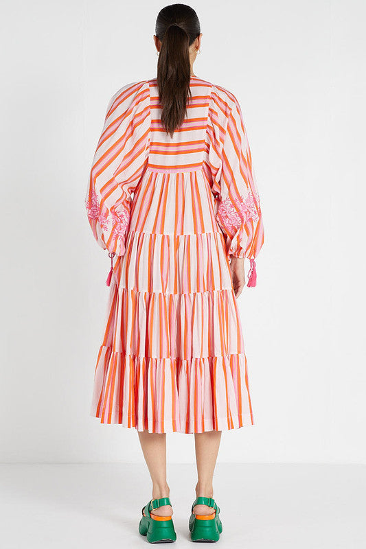 Boho Midi Dress Pink Stripe