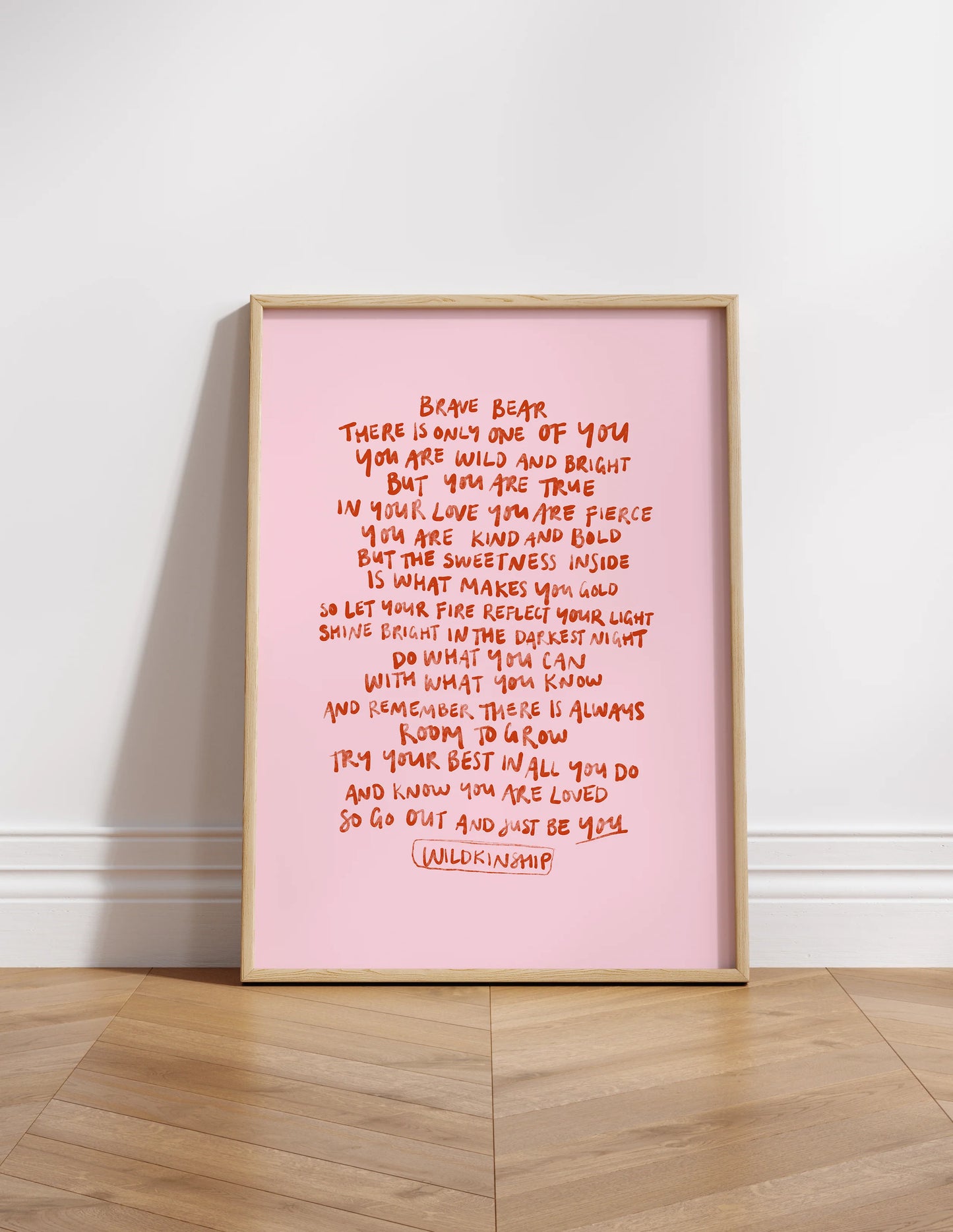 'Brave Bear'Pink & Red Limited Edition Print A5