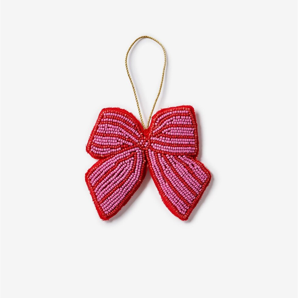 Bow Pink Beaded Christmas Decoration