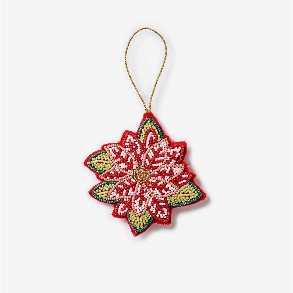 Poinsettia Red Beaded Christmas Decoration