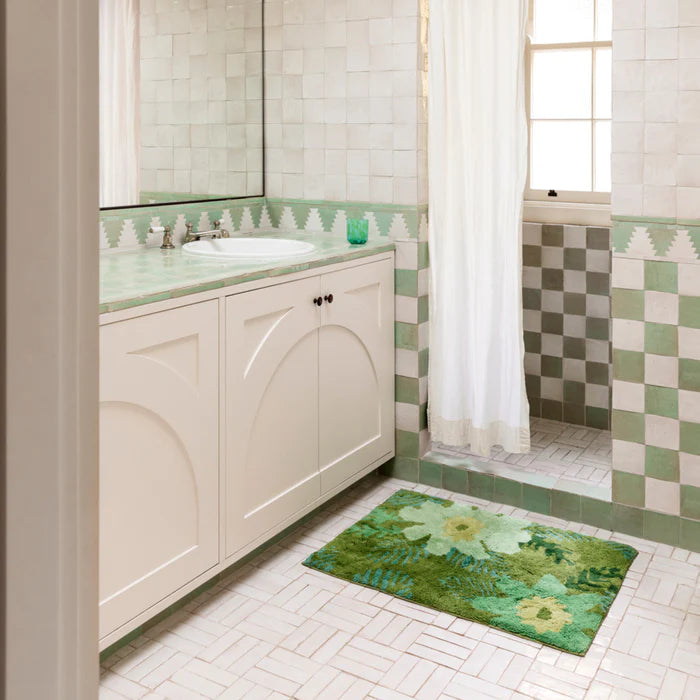 Sunset Floral Green Bath Mat