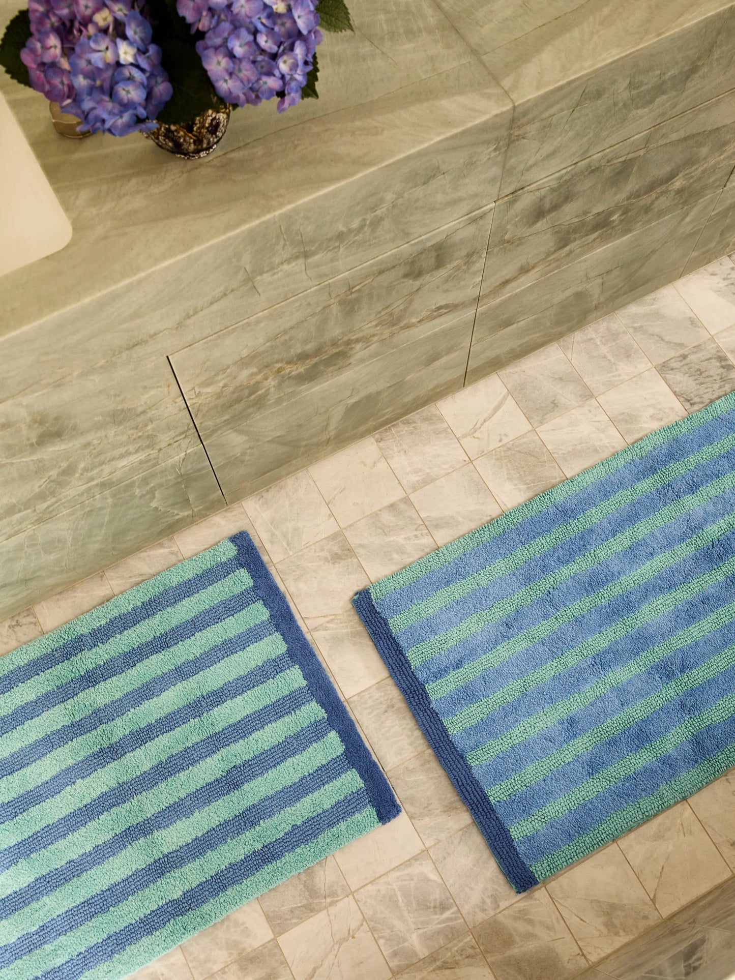Stripe Reversible Blue Long Bath Mat