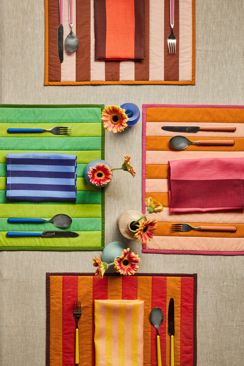 Stripe Green Placemats - Set of 4