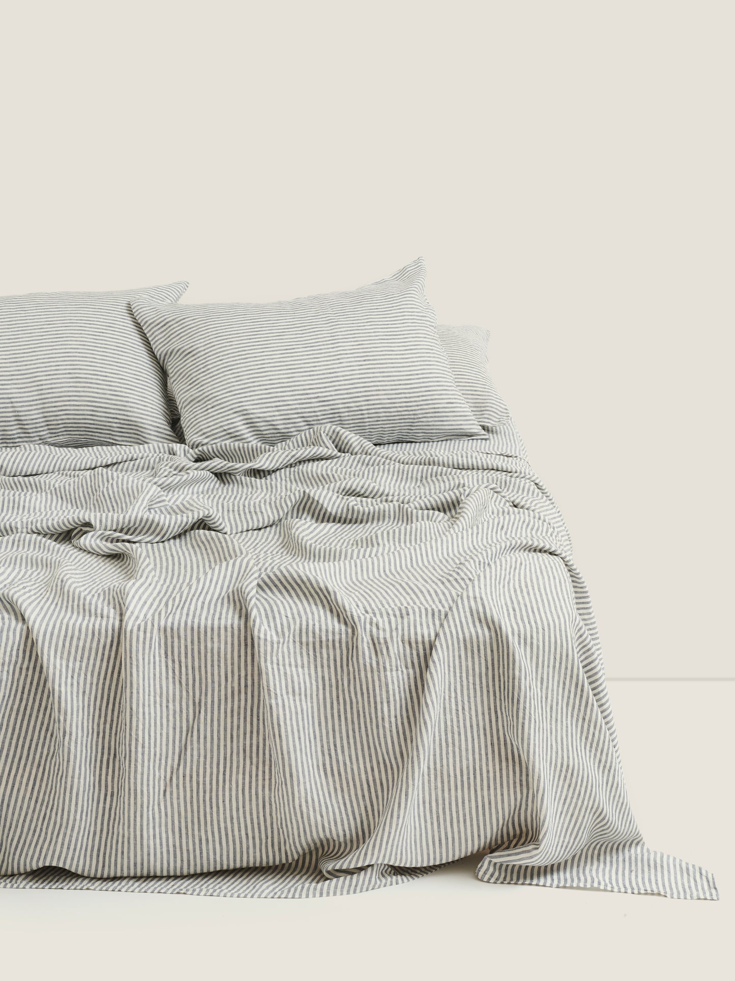 100% Linen Flat Sheet ~ Blue Stripes