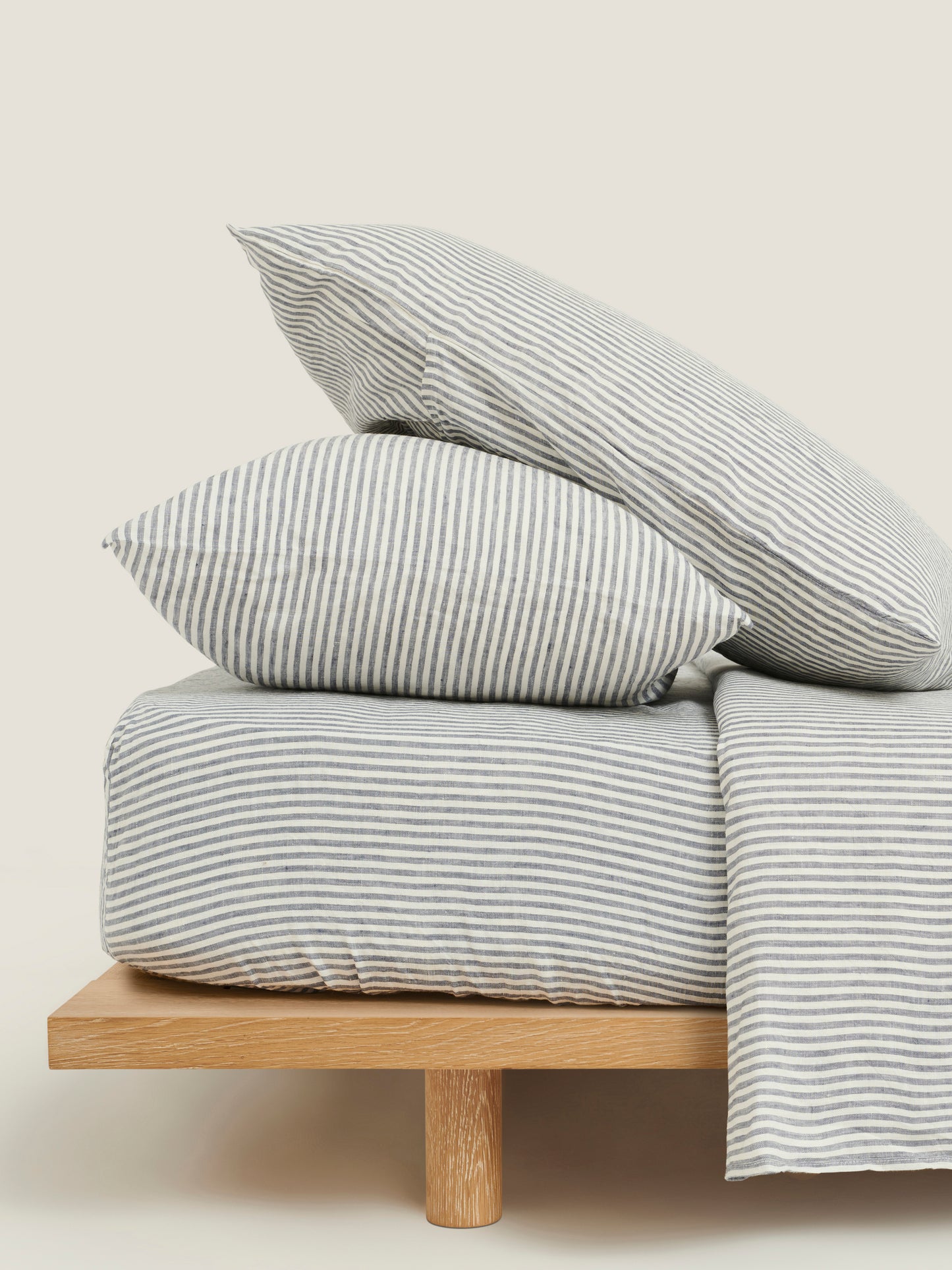 100% Linen Fitted Sheet ~ Blue Stripes