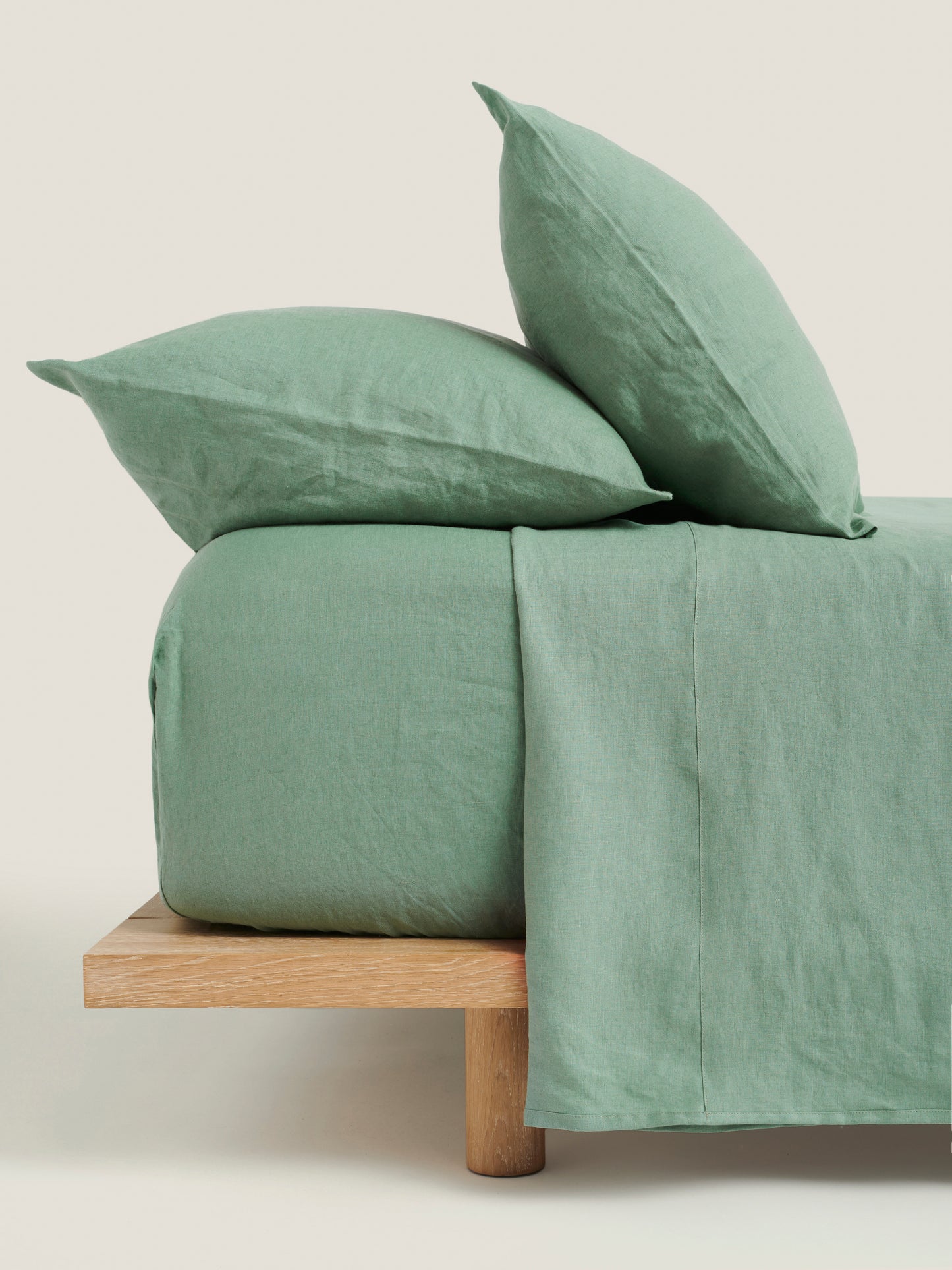 100% Linen Fitted Sheet ~ Green Fig