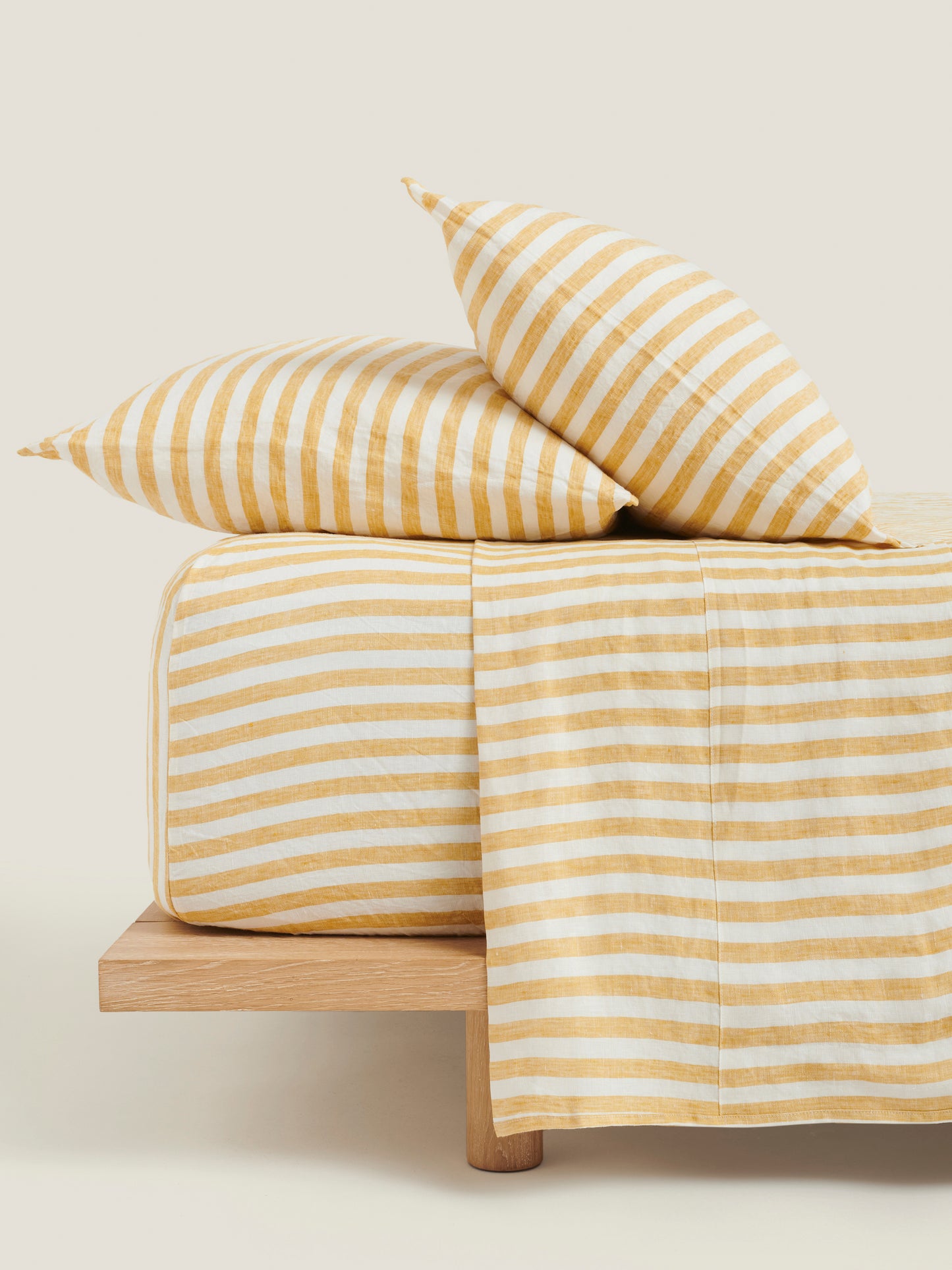 100% Linen Fitted Sheet ~ Yellow Stripes