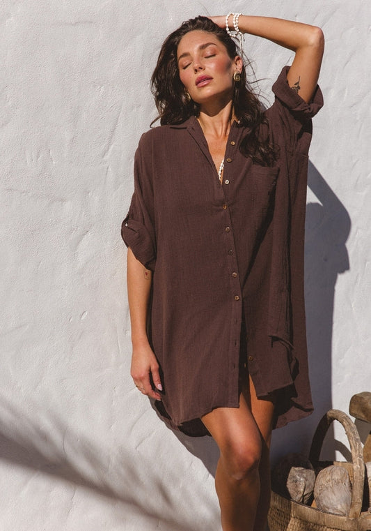 Palm Shirt Dress ~ Espresso