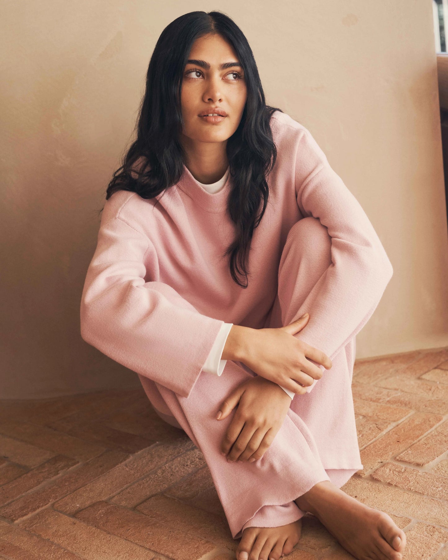 Cotton Cashmere Knit Sweater ~ Rosebud