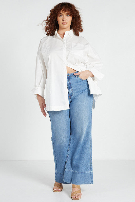Oversized Shirt in White Cotton Poplin