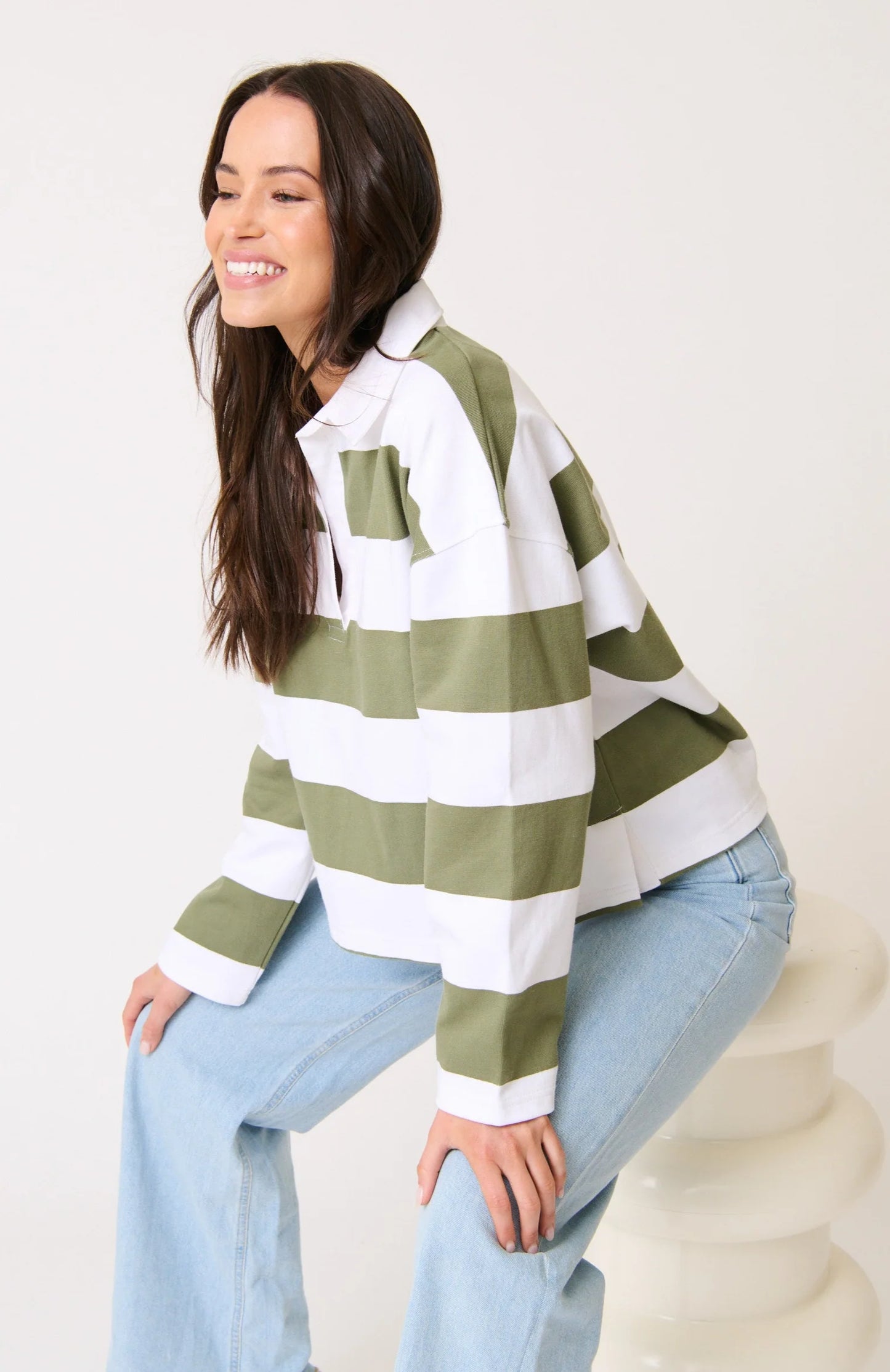 Lily Rugby Shirt Khaki Stripe