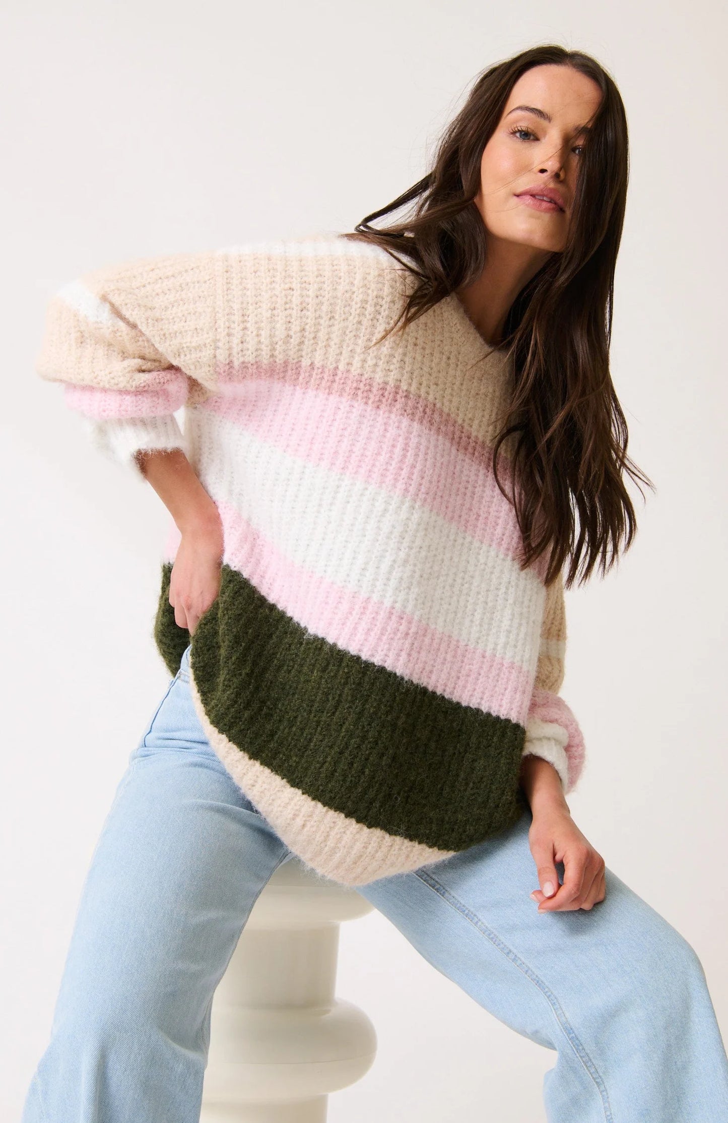 Kai Knit Sweater Khaki Stripe