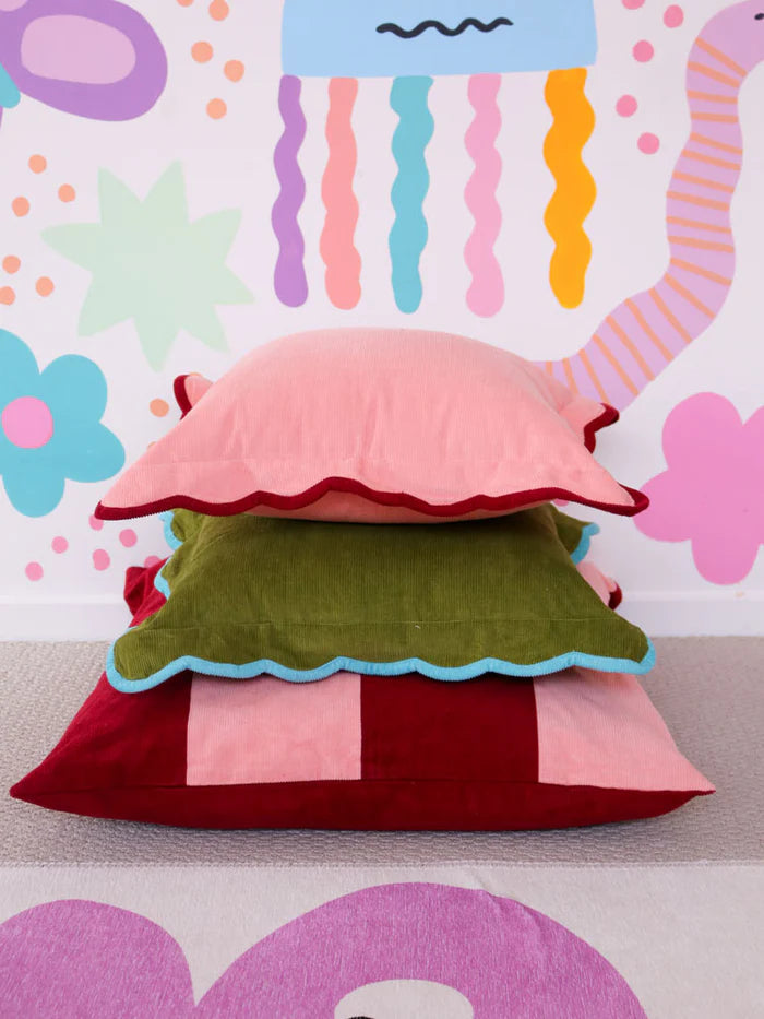 Corduroy Scalloped Cushion - Peach