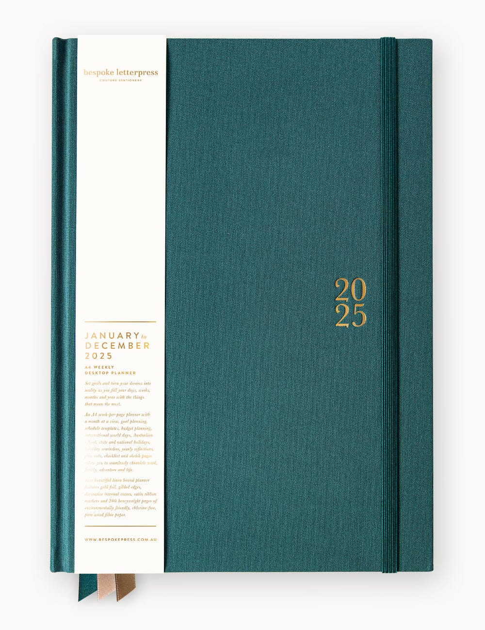 2025 Desktop A4 Linen Bound Planner - Teal