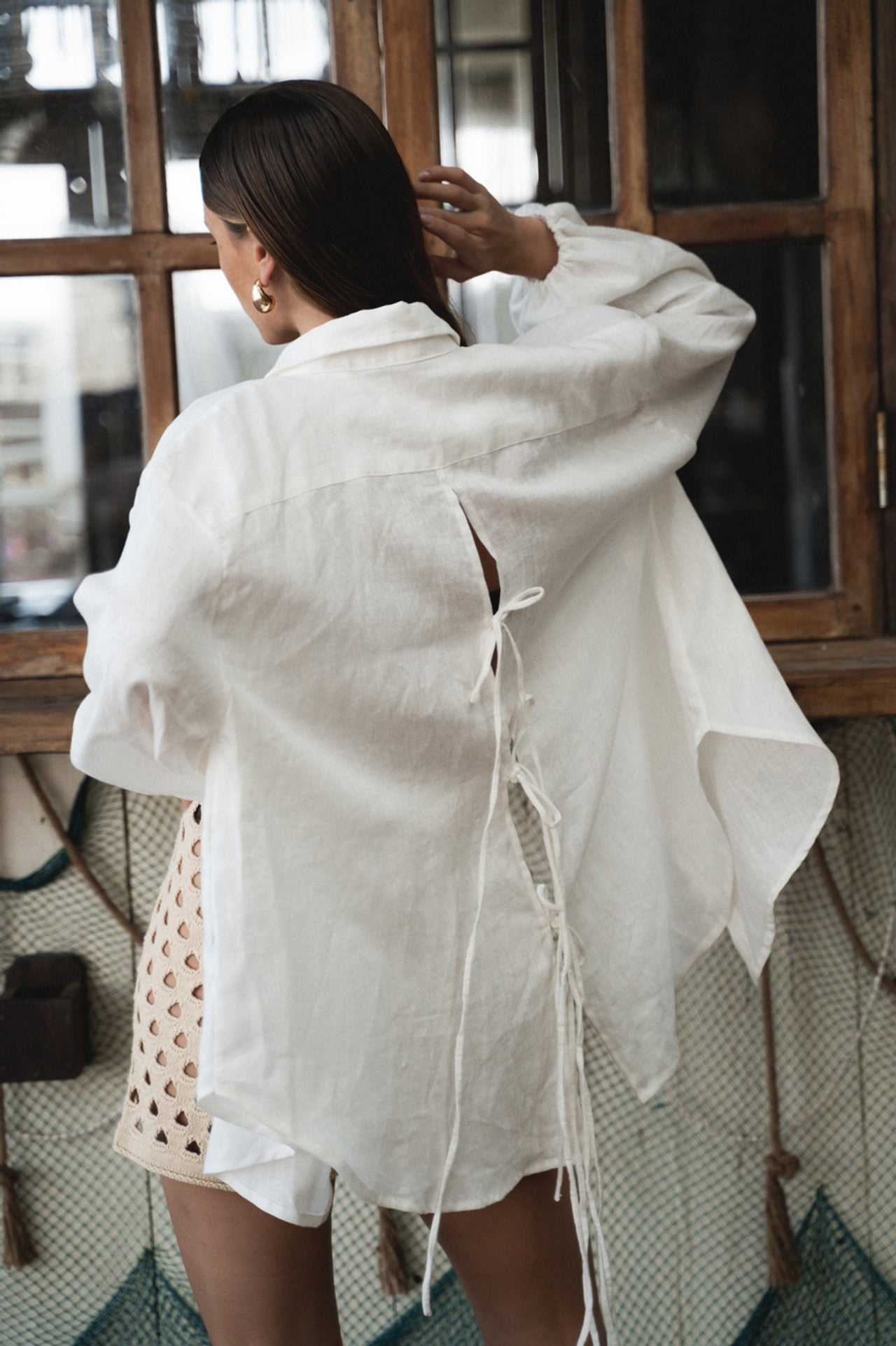 Open Back Linen Balloon Shirt