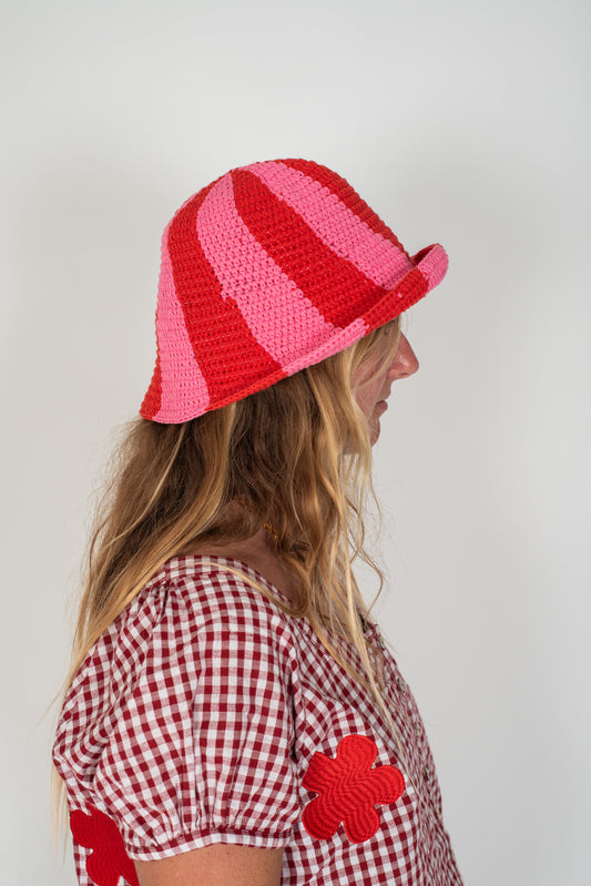 Crochet Hat ~ Pink + Red