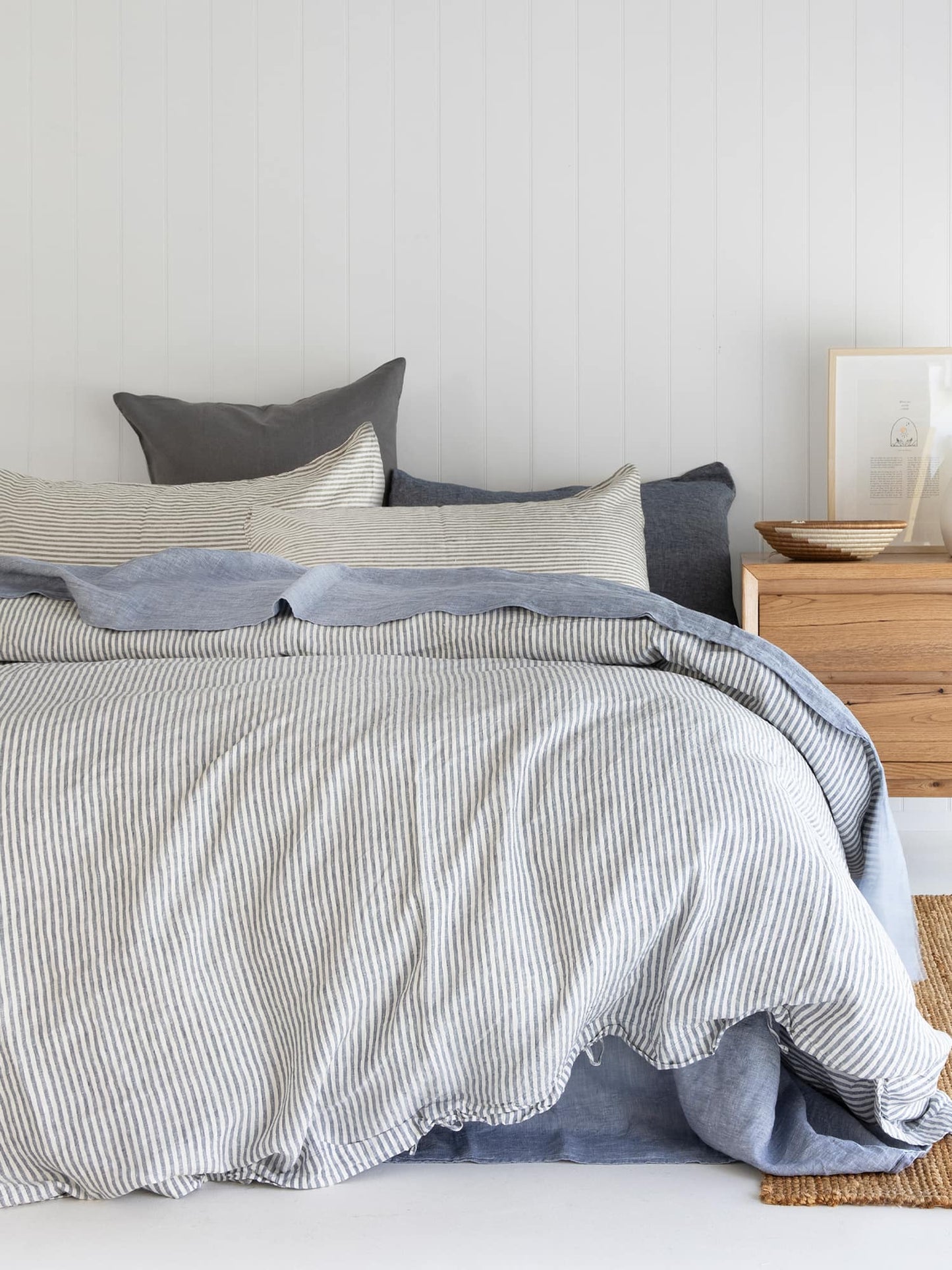 Linen Duvet Cover Blue Stripe